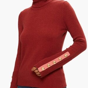 Ramy Brook Red Turtleneck Sweater with Gold Button Accents